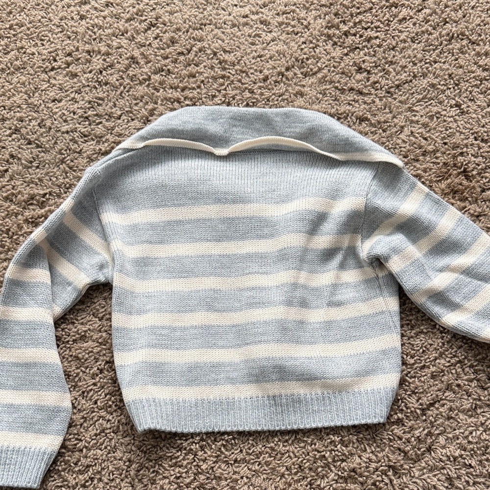 Girl’s Gray and Cream Striped Sweater - Picture 4 of 4